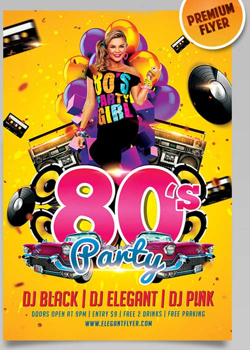 80’s Party Flyer PSD Template + Facebook Cover