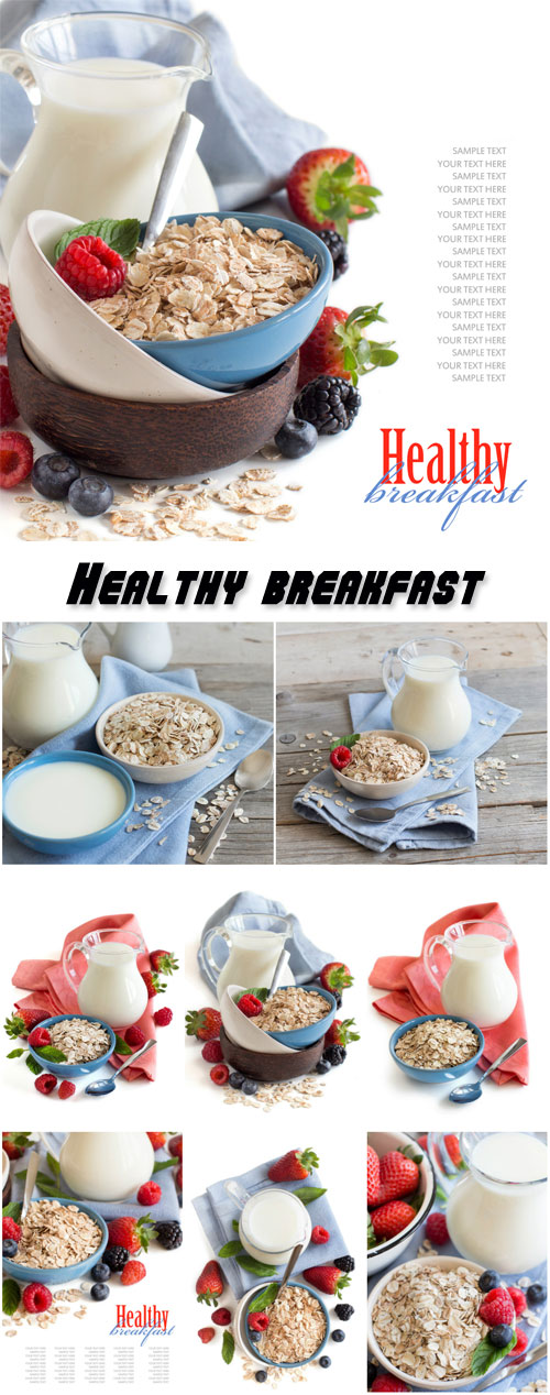 Healthy breakfast, milk and muesli