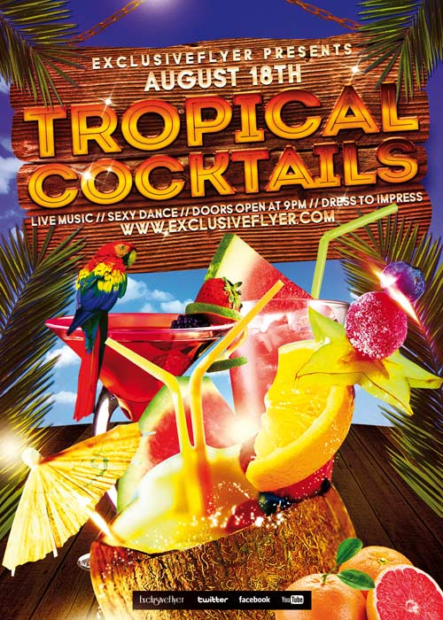Tropical Cocktails Party V5 Club and Party Flyer PSD Template