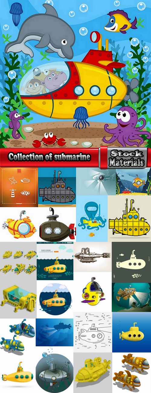 Collection of the boat powered submarine vector image 25 EPS