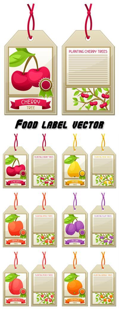 Food label vector, pear, plum, cherry, apple