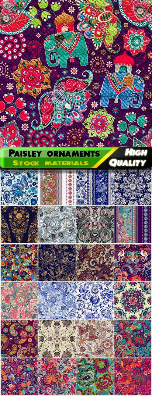 Paisley floral seamless patterns in Indian stye - 25 eps