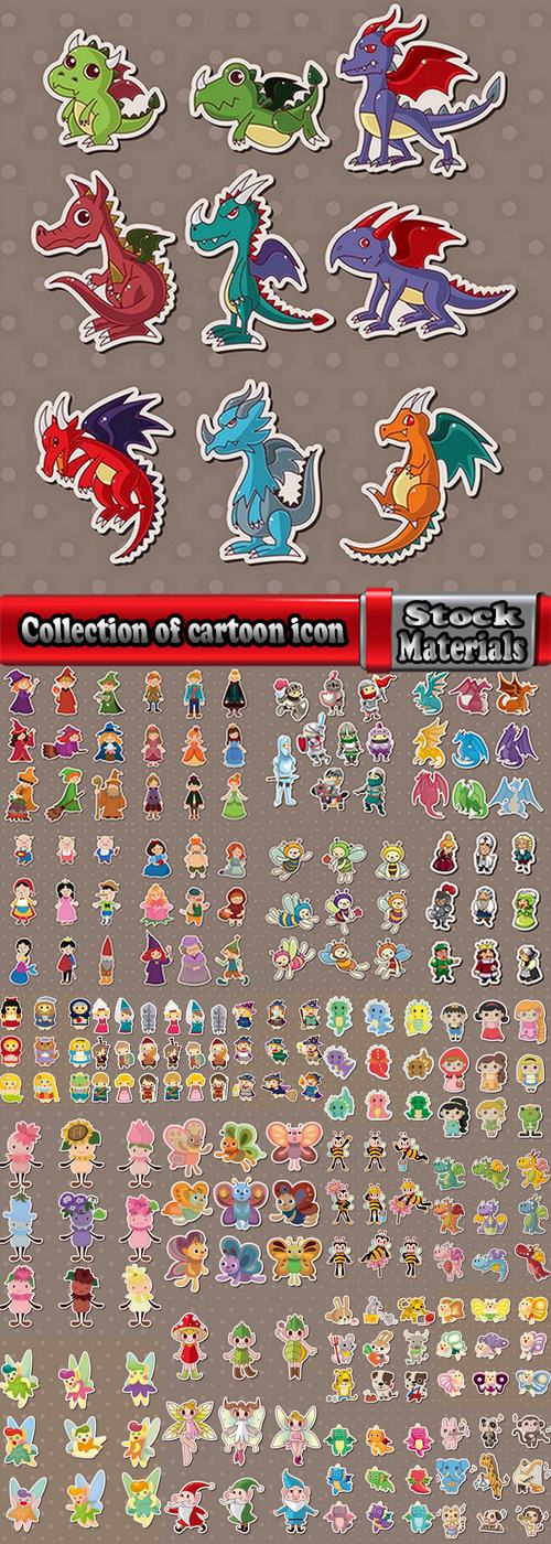Collection of cartoon icon web design element vector children 25 EPS