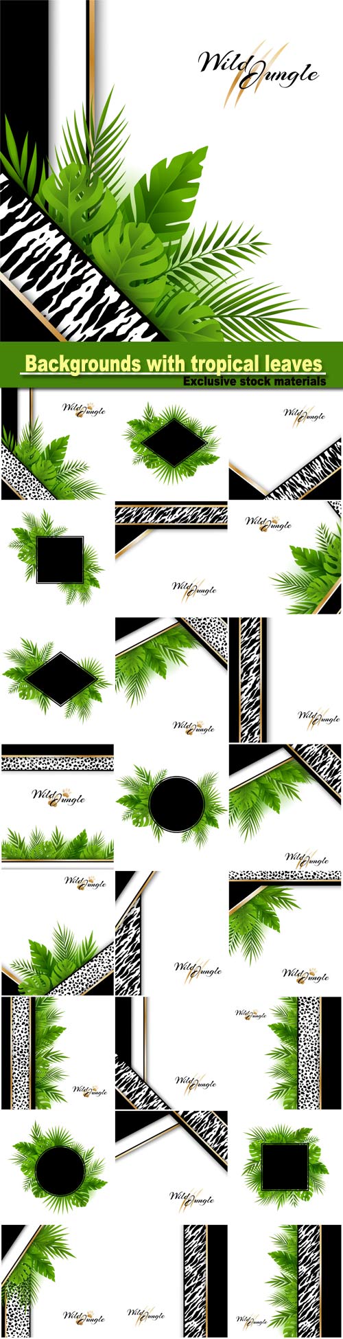 Vector abstract backgrounds with tropical leaves
