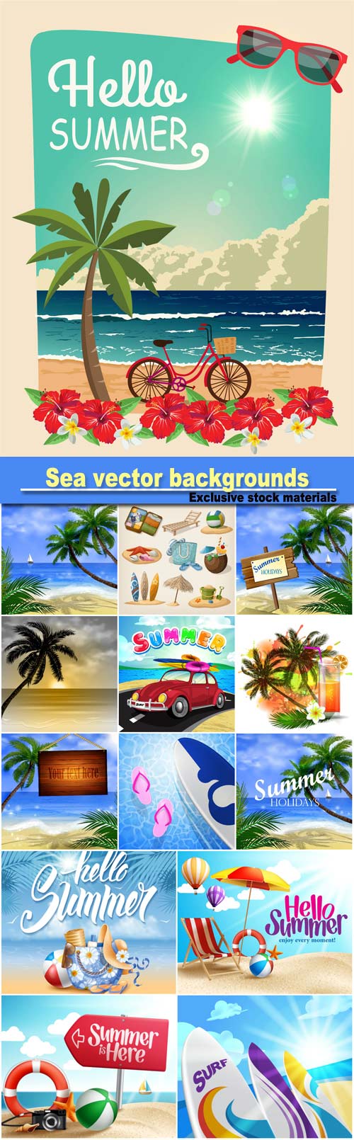 Hello summer, sea vector backgrounds