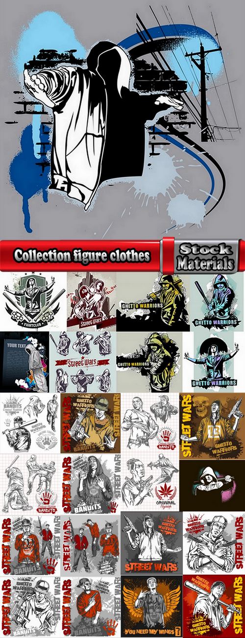 Collection figure clothes printing on T-shirt thug gangster criminal ggetto 25 EPS