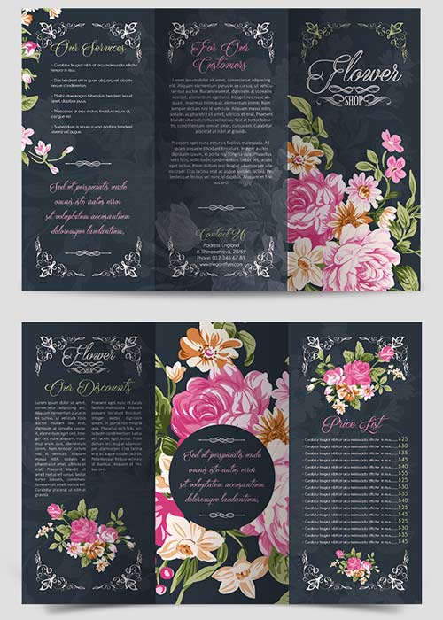 Flower Shop Tri-Fold Brochure PSD Template