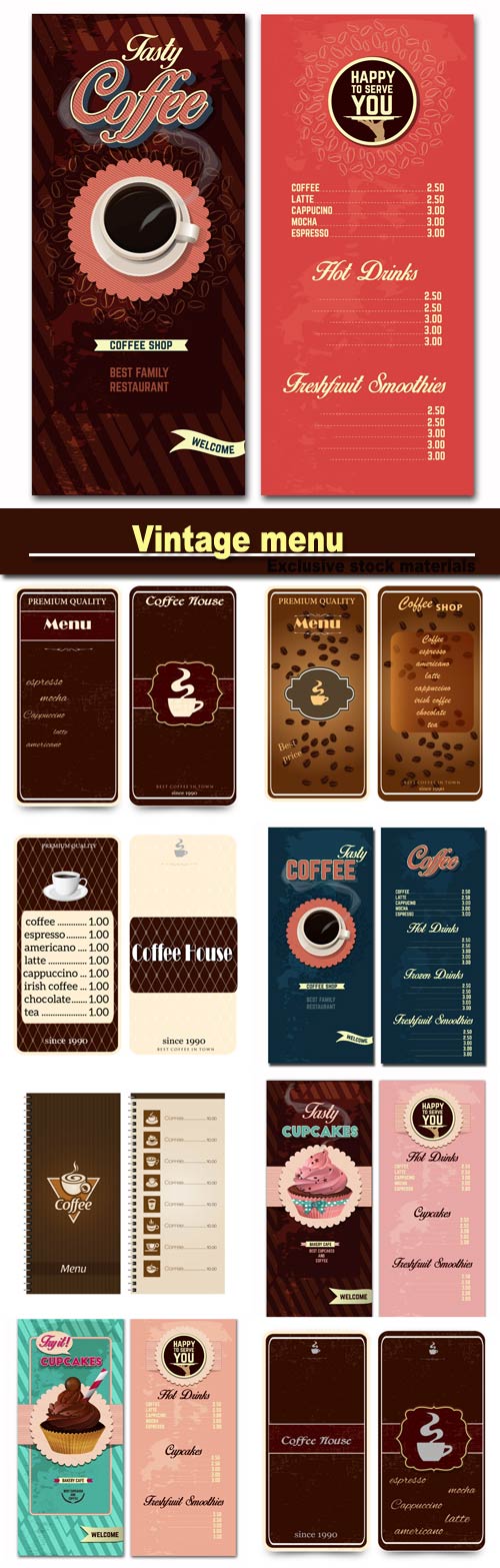 Vintage menu, coffee and cakes