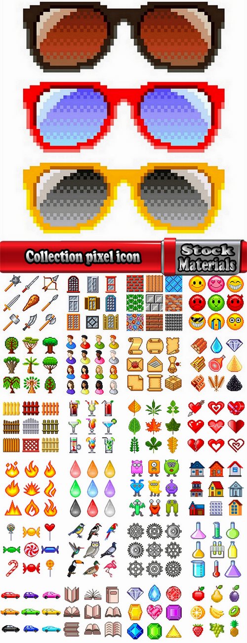 Collection pixel icon sign vector web design element picture 25 EPS