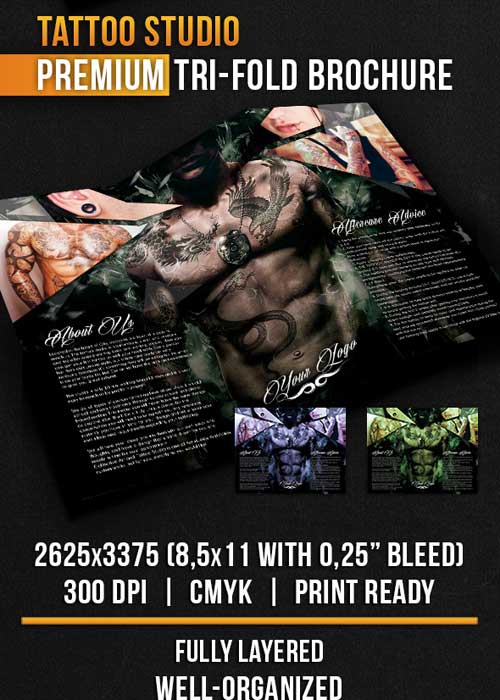Tattoo Studio Tri-Fold Brochure PSD Template