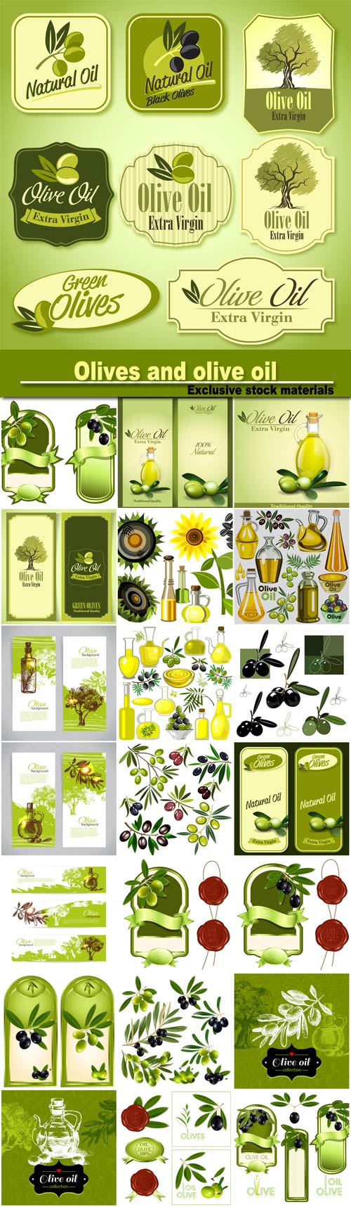Olives and olive oil labels and backgrounds vector