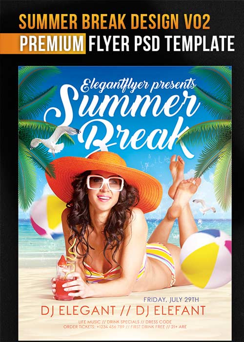 Summer Break Design V02 Flyer PSD Template + Facebook Cover