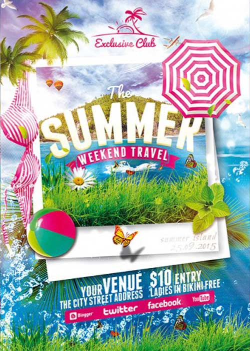 The Summer Weekend Travel V6 Premium Flyer Template + Facebook Cover