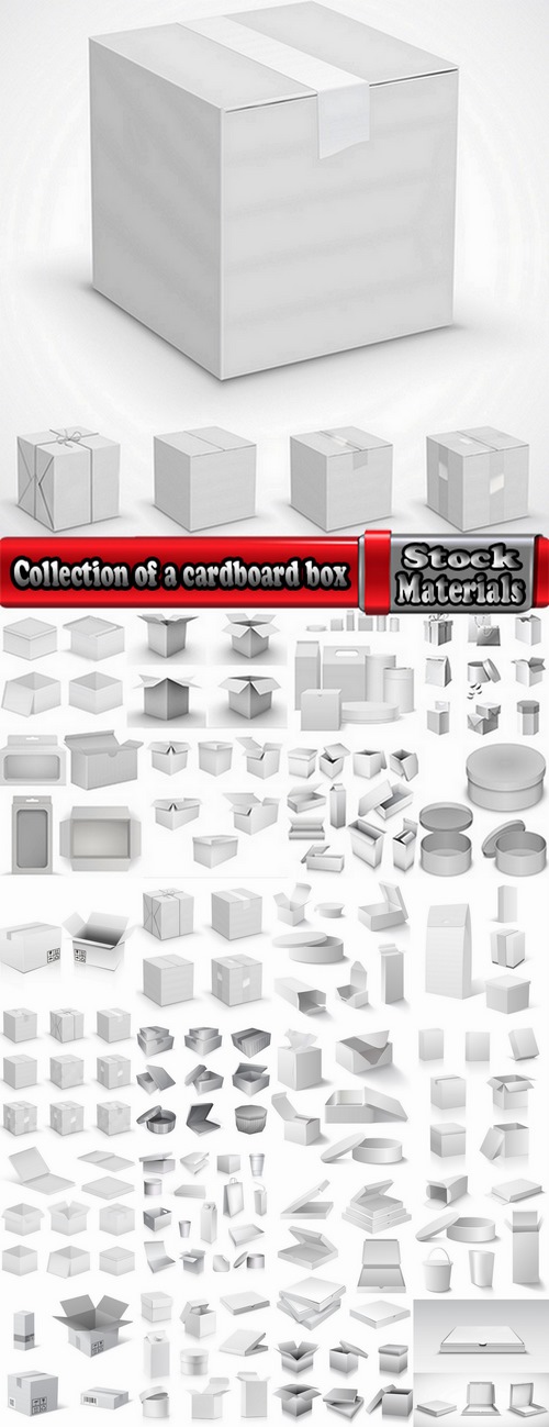 Collection of a cardboard box packaging container for food and things 25 EPS
