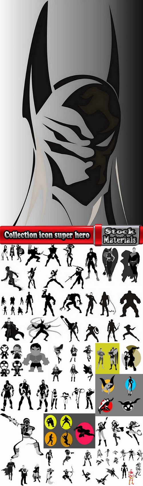 Collection icon super hero silhouette cartoon comic vector image 25 EPS