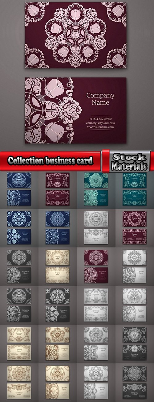 Collection business card with printed cover ethnic pattern 25 EPS