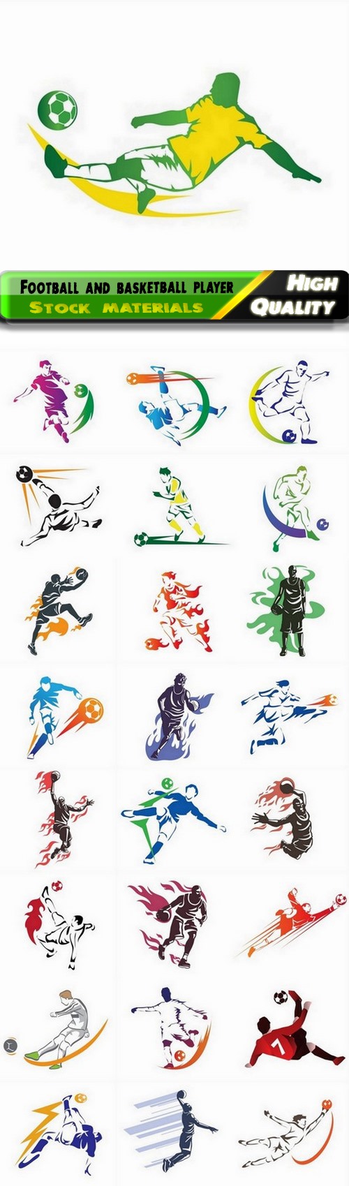 Colorful silhouette of a football and basketball player in motion - 25