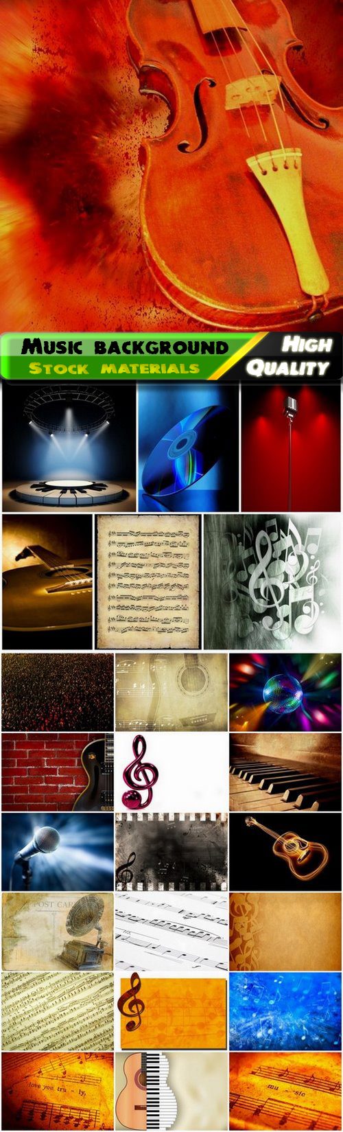 Music background with notes and musical instrument - 25 HQ Jpg
