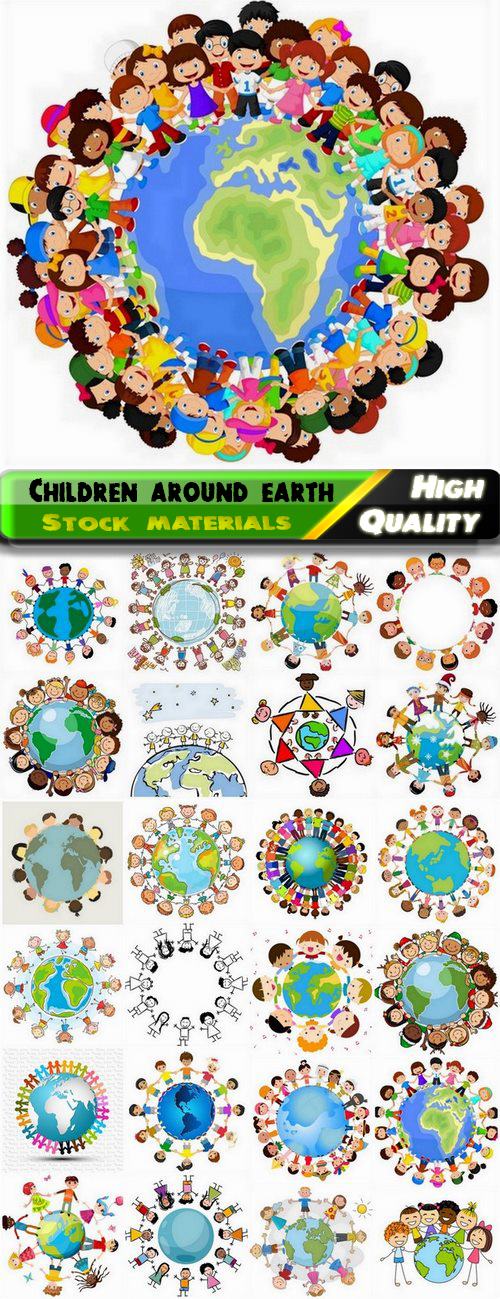 Happy kids and children around peace earth planet - 25 Eps