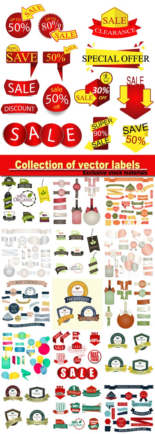 Collection of vector labels, vintage design elements, discount label
