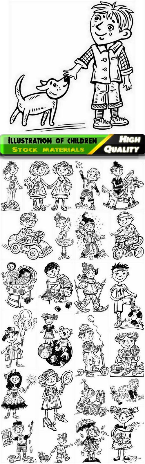 Illustration kid and children for coloring book 2 - 25 Eps