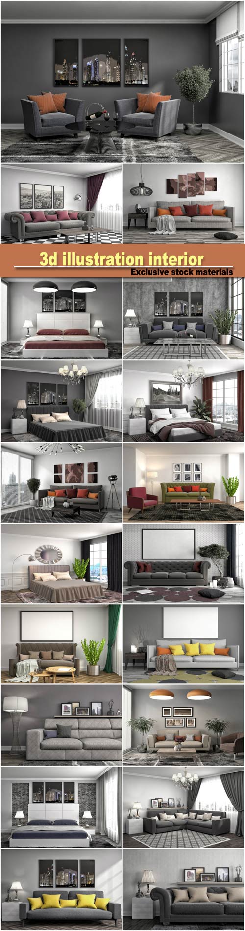 3d illustration bedroom interior, interior with sofa