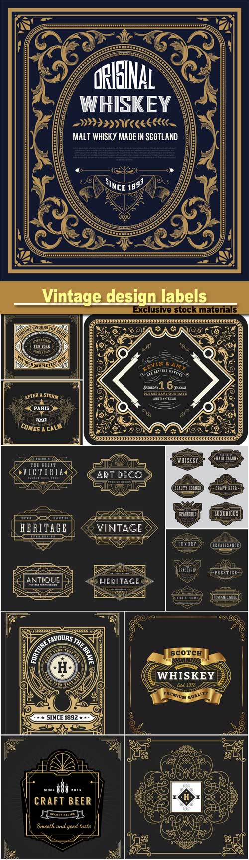 Vintage line frame design for labels, banner, logo, emblem, wedding card