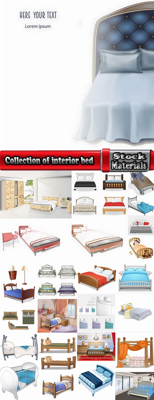 Collection of interior bed sleep cartoon 25 EPS