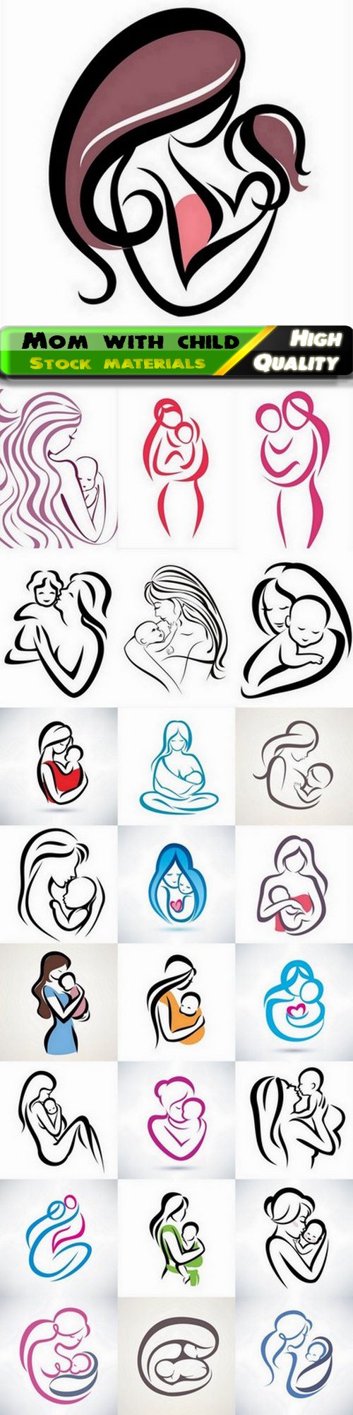 Maternity care and mom with child and woman with baby logo - 25 Eps