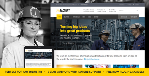 [GET] Nulled Factory v1.3 - Industrial Business WordPress Theme Product visual