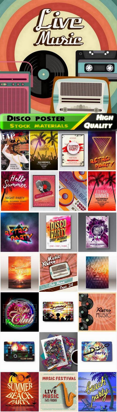 Disco poster and retro flyer for night party - 25 Eps