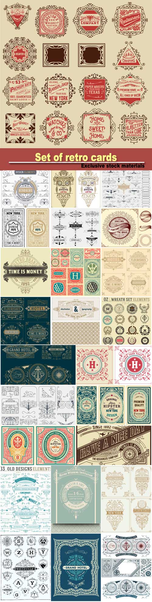 Set of retro cards, labels and design elements